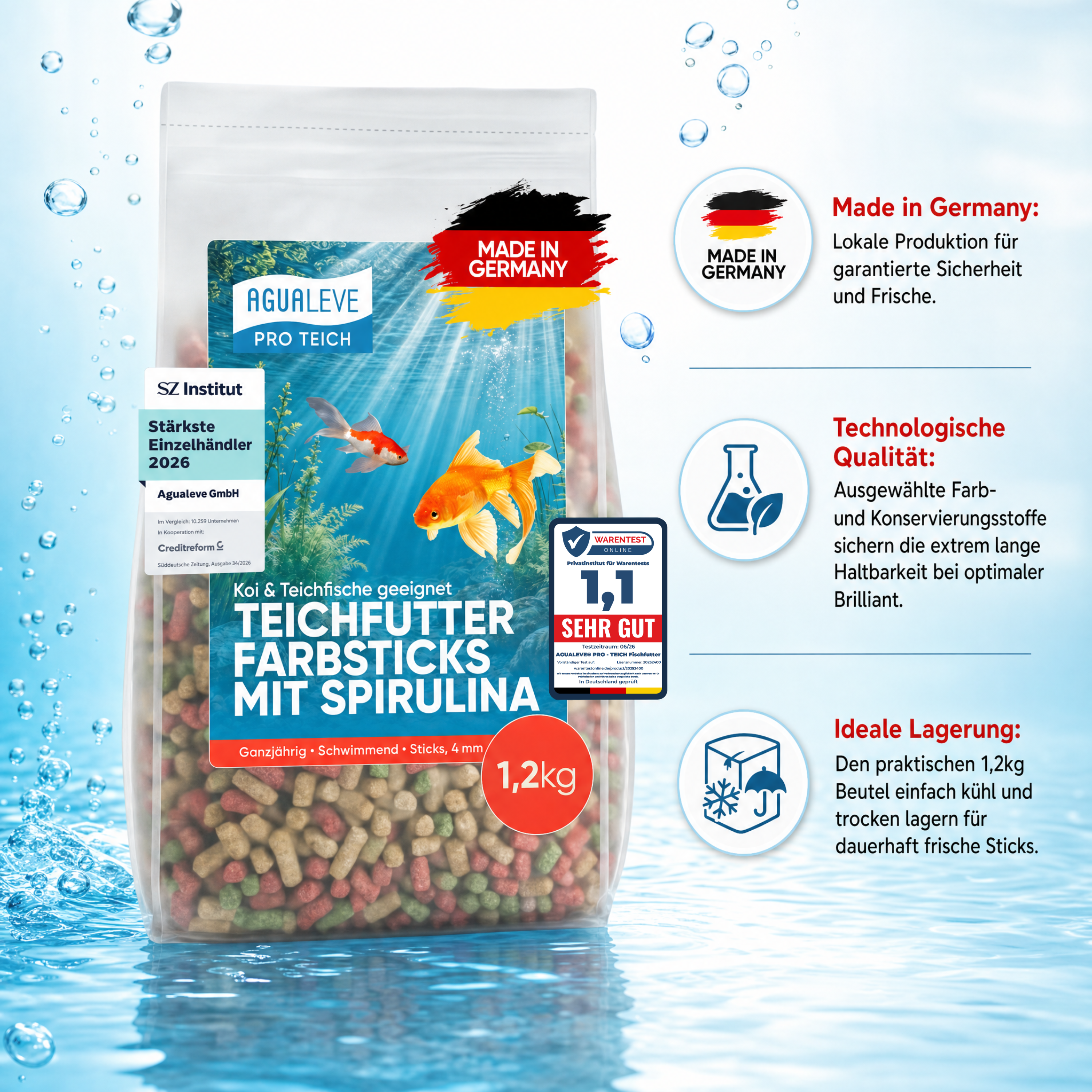 PRO TEICH Farbsticks mit Spirulina ganzjährig | schwimmende Sticks 4 mm