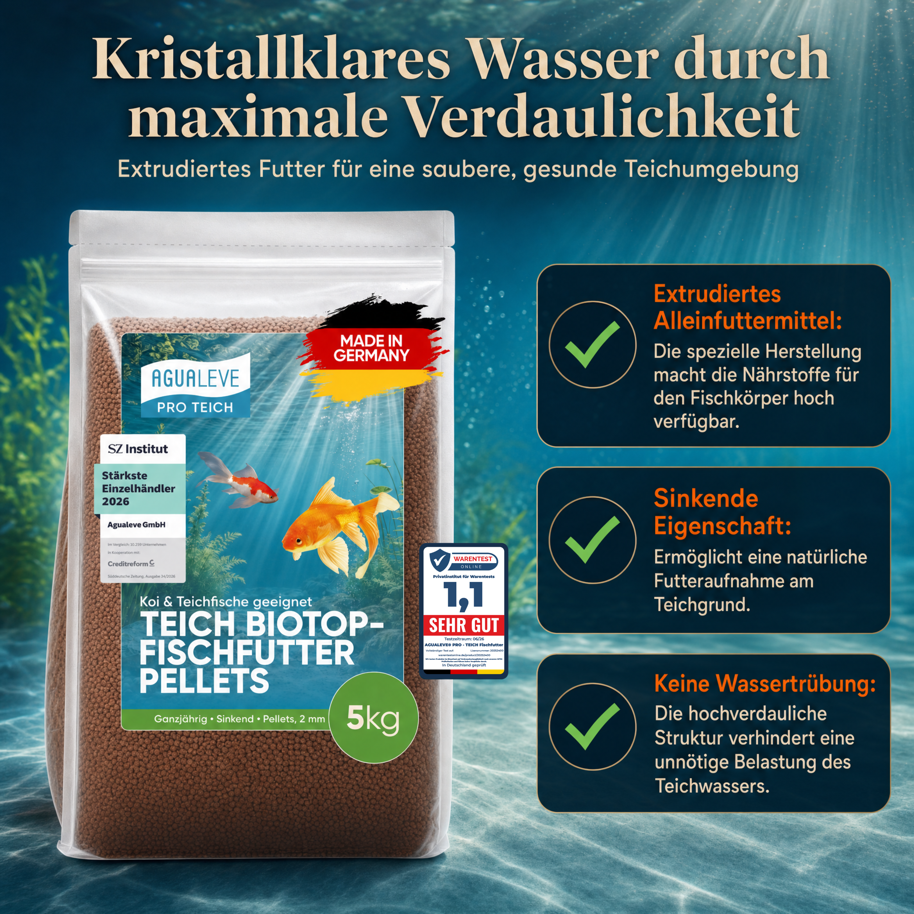 PRO TEICH Biotopfischfutter Pellets ganzjährig | sinkende Pellets 2 mm