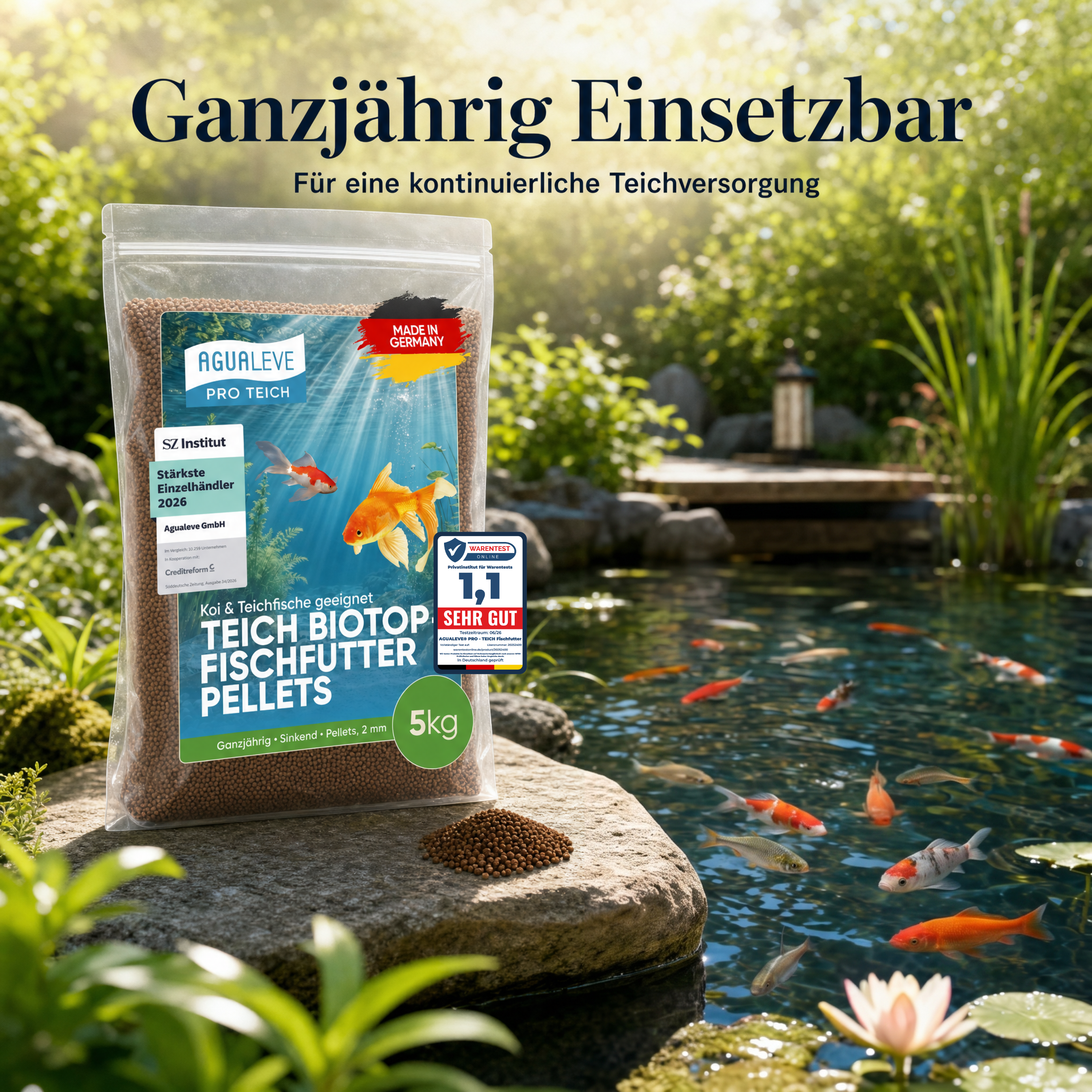 PRO TEICH Biotopfischfutter Pellets ganzjährig | sinkende Pellets 2 mm