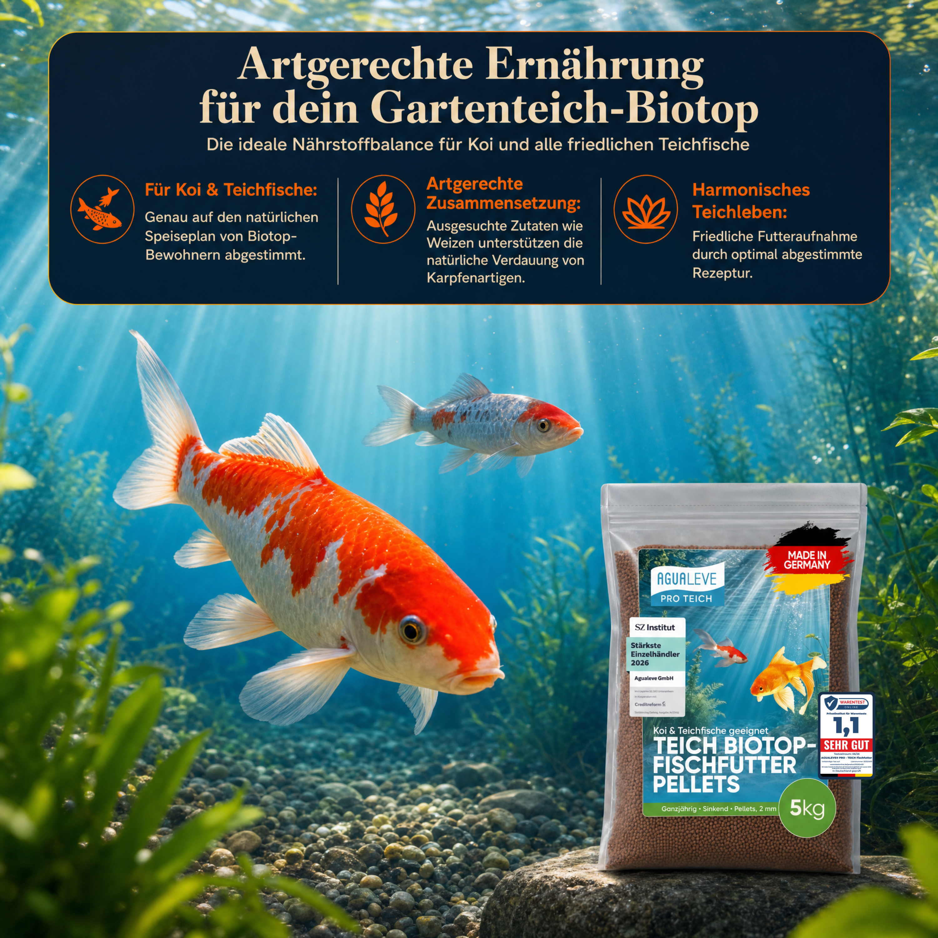 PRO TEICH Biotopfischfutter Pellets ganzjährig | sinkende Pellets 2 mm
