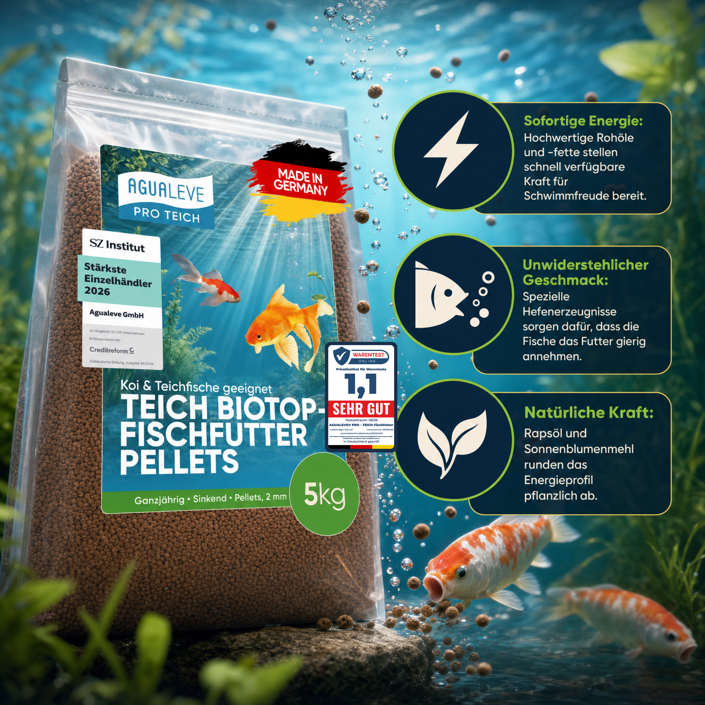 PRO TEICH Biotopfischfutter Pellets ganzjährig | sinkende Pellets 2 mm