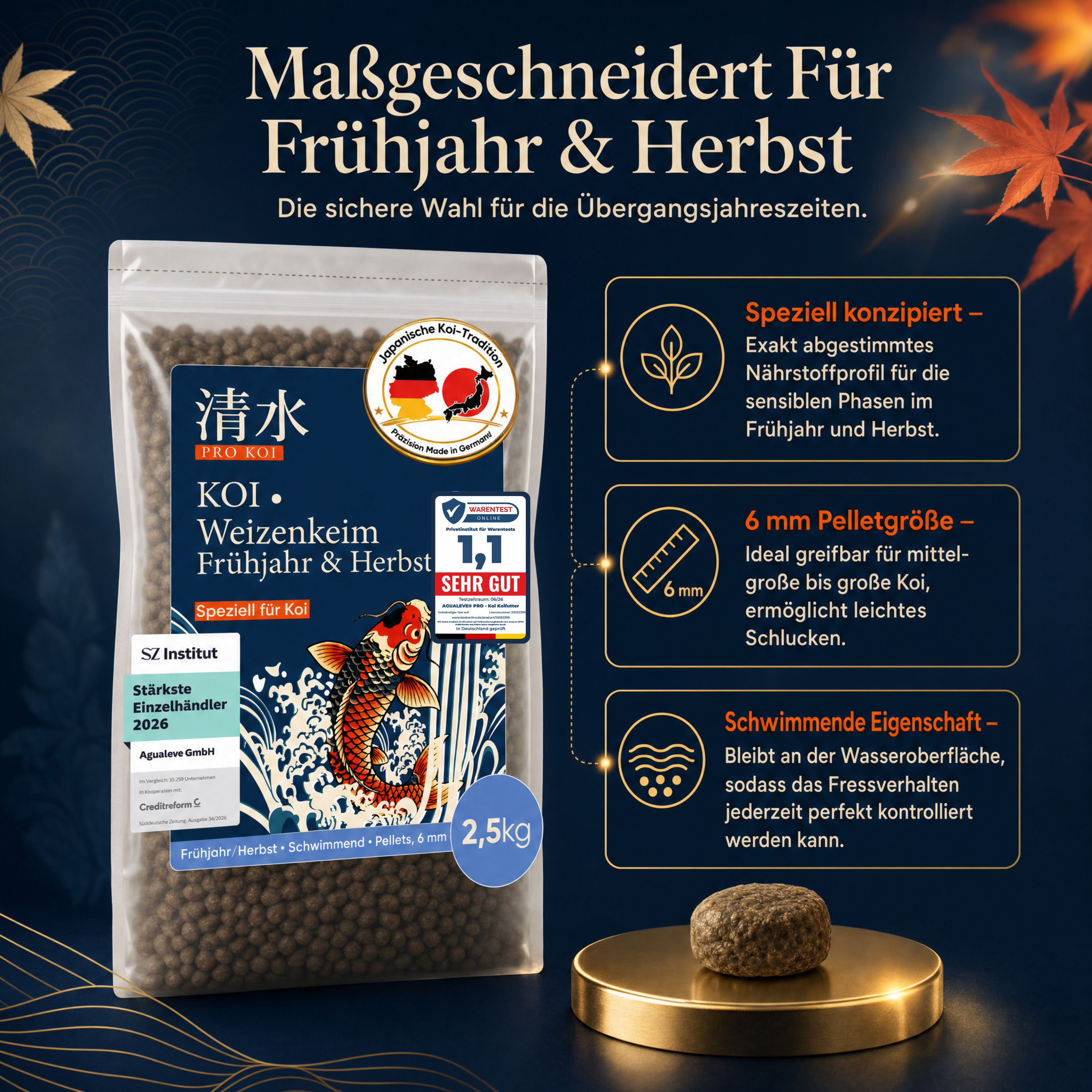 PRO KOI Weizenkeimfutter Frühjahr & Herbst Übergangsfutter | schwimmende Pellets 6 mm
