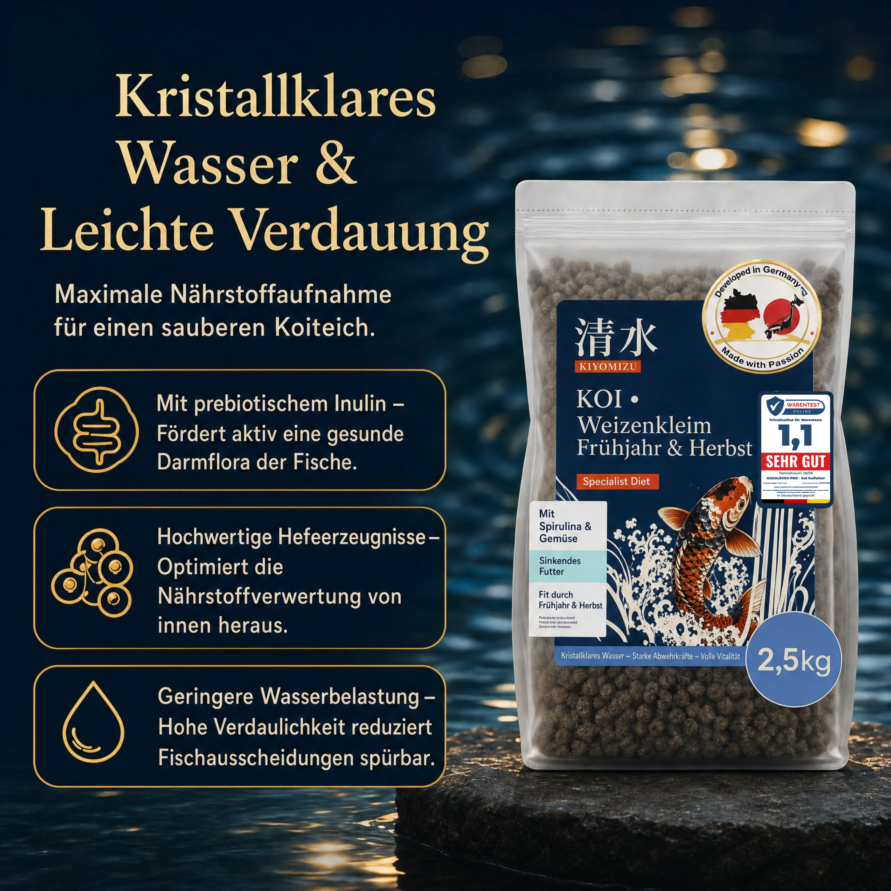PRO KOI Weizenkeimfutter Frühjahr & Herbst Übergangsfutter | schwimmende Pellets 6 mm