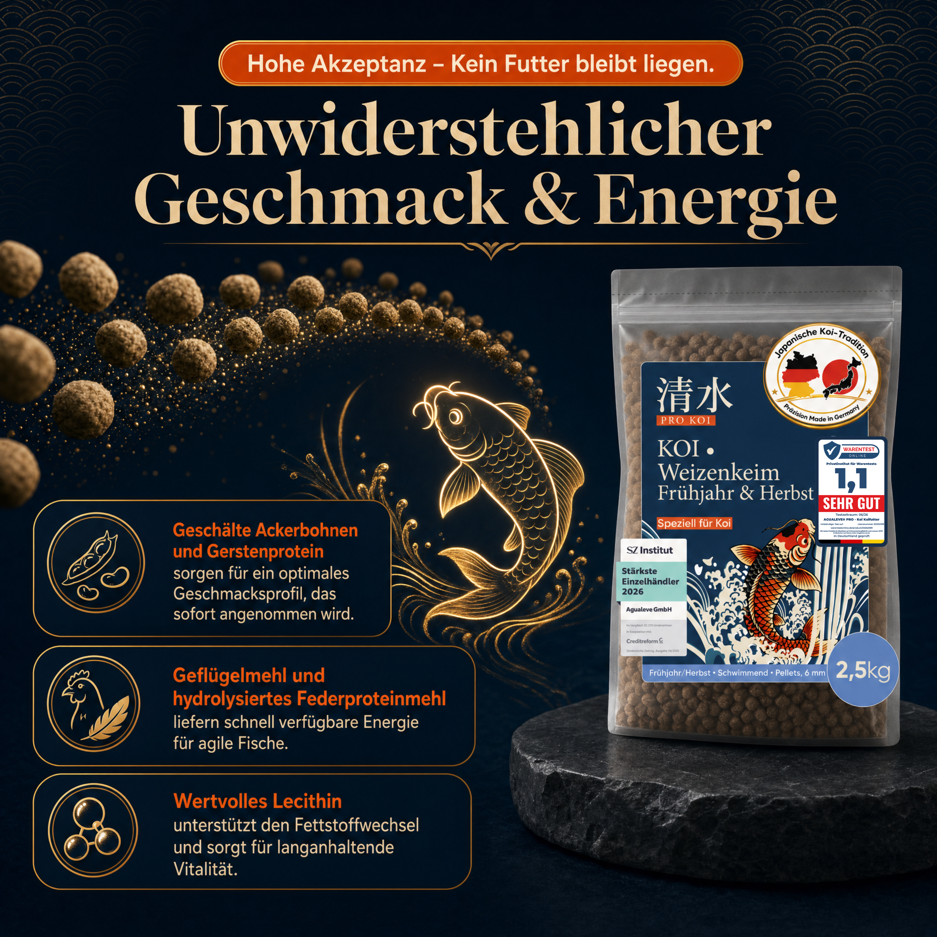 PRO KOI Weizenkeimfutter Frühjahr & Herbst Übergangsfutter | schwimmende Pellets 6 mm