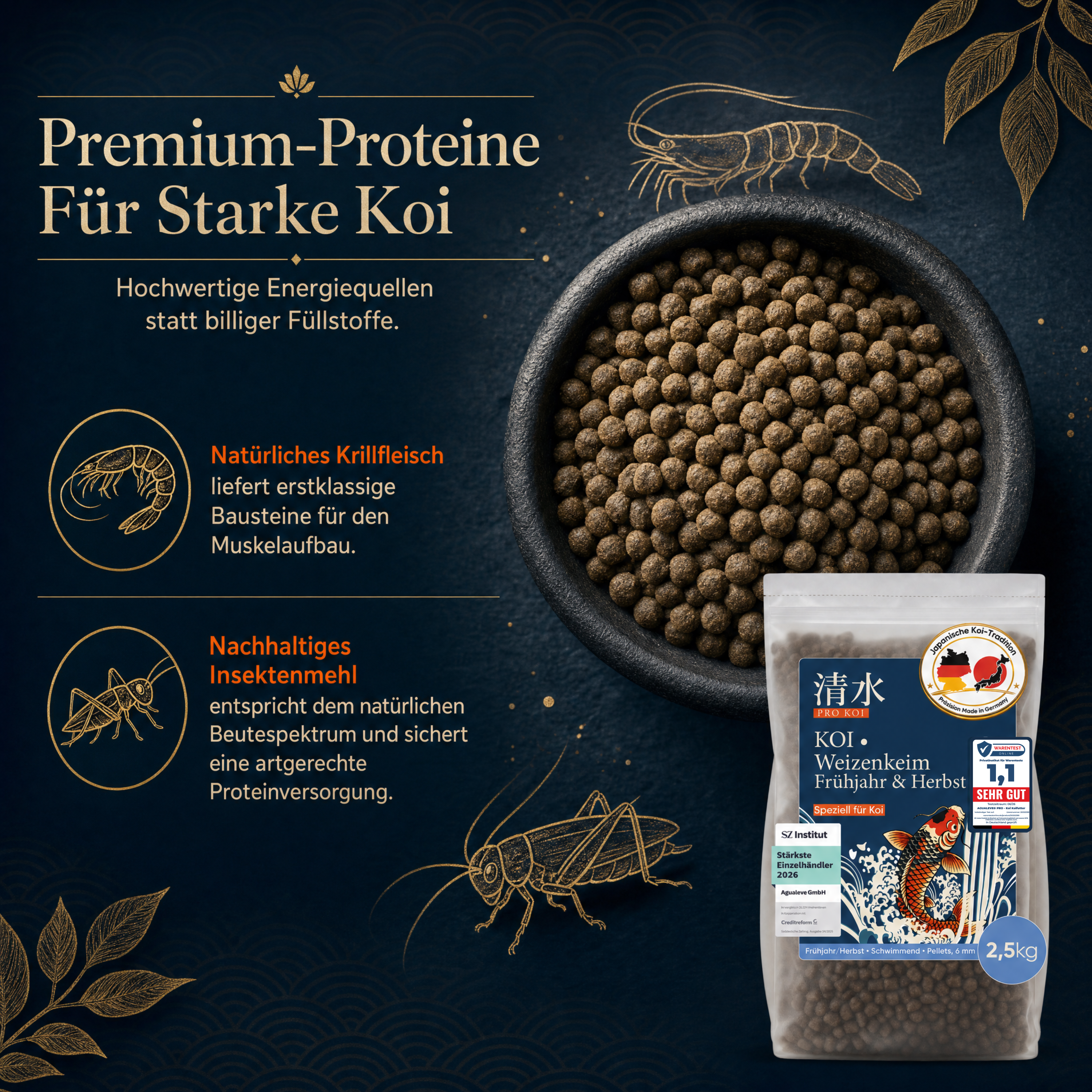 PRO KOI Weizenkeimfutter Frühjahr & Herbst Übergangsfutter | schwimmende Pellets 6 mm