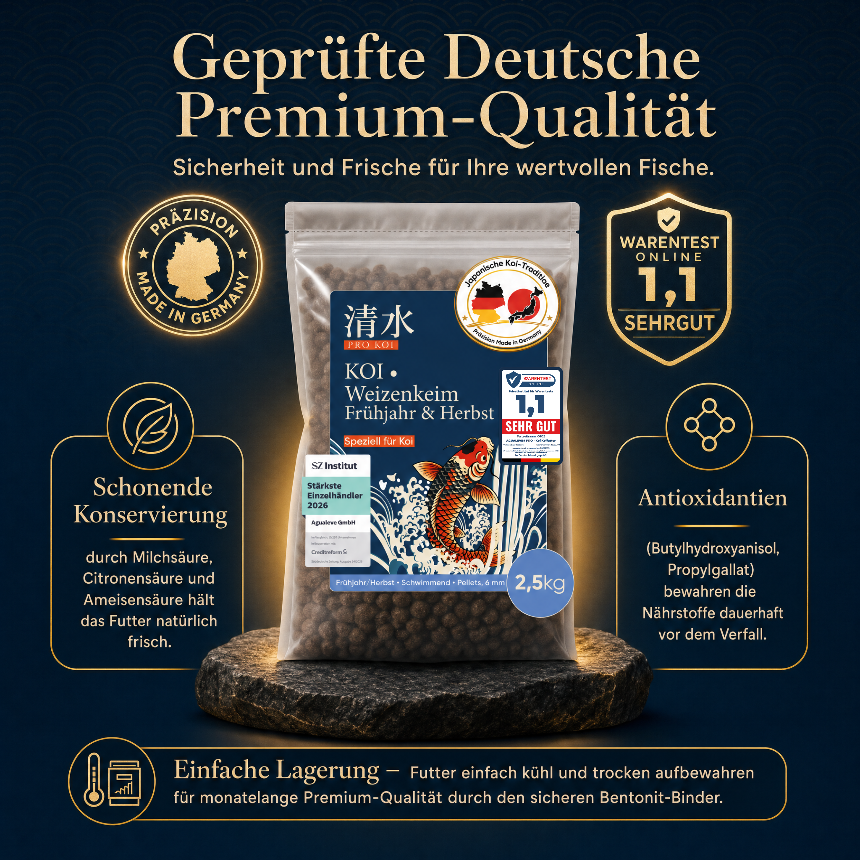 PRO KOI Weizenkeimfutter Frühjahr & Herbst Übergangsfutter | schwimmende Pellets 6 mm