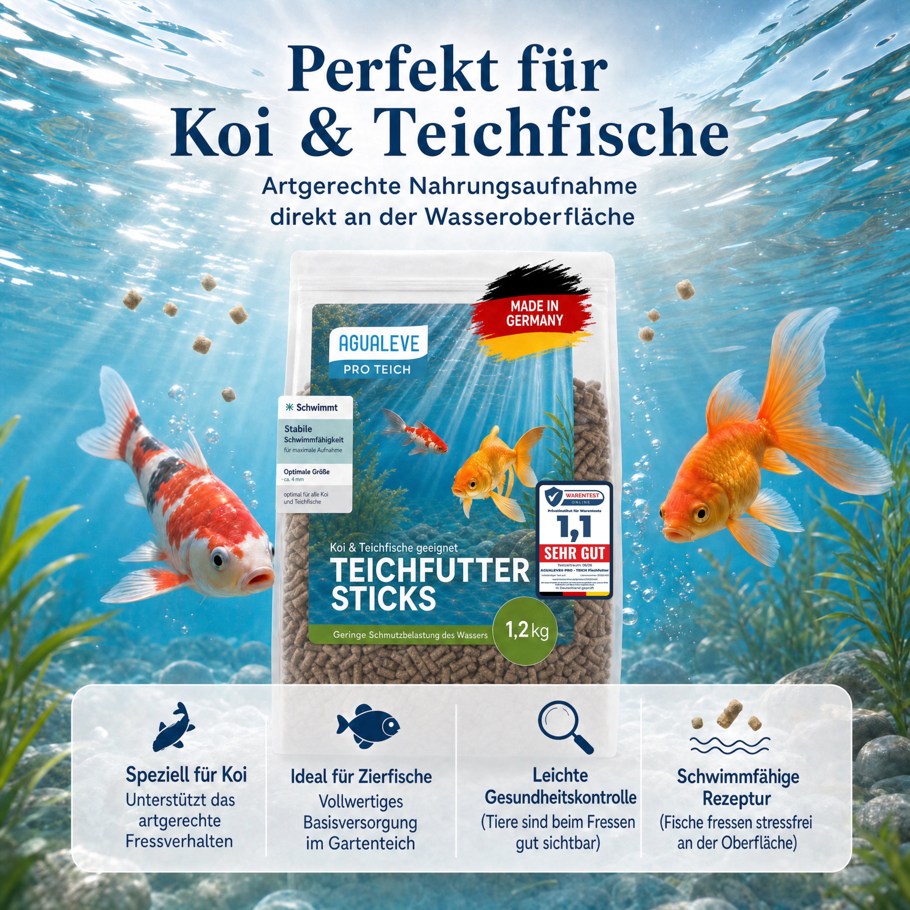 PRO TEICH Teichfutter Sticks ganzjährig | schwimmende Sticks 4 mm