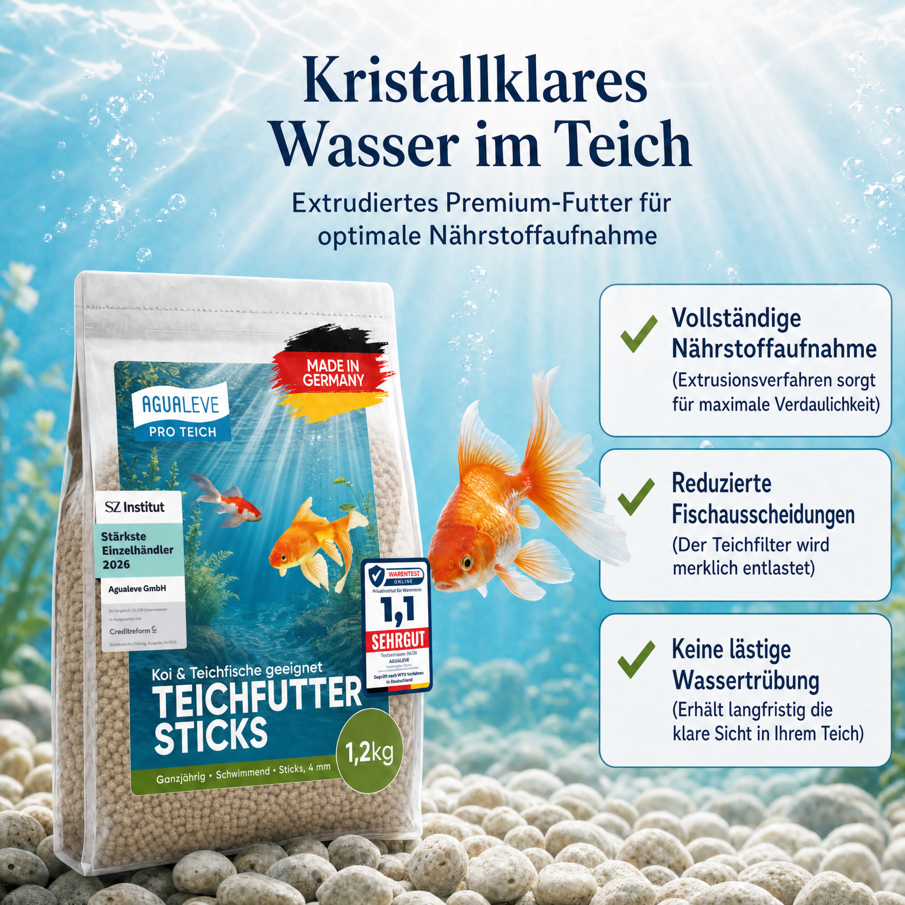 PRO TEICH Teichfutter Sticks ganzjährig | schwimmende Sticks 4 mm