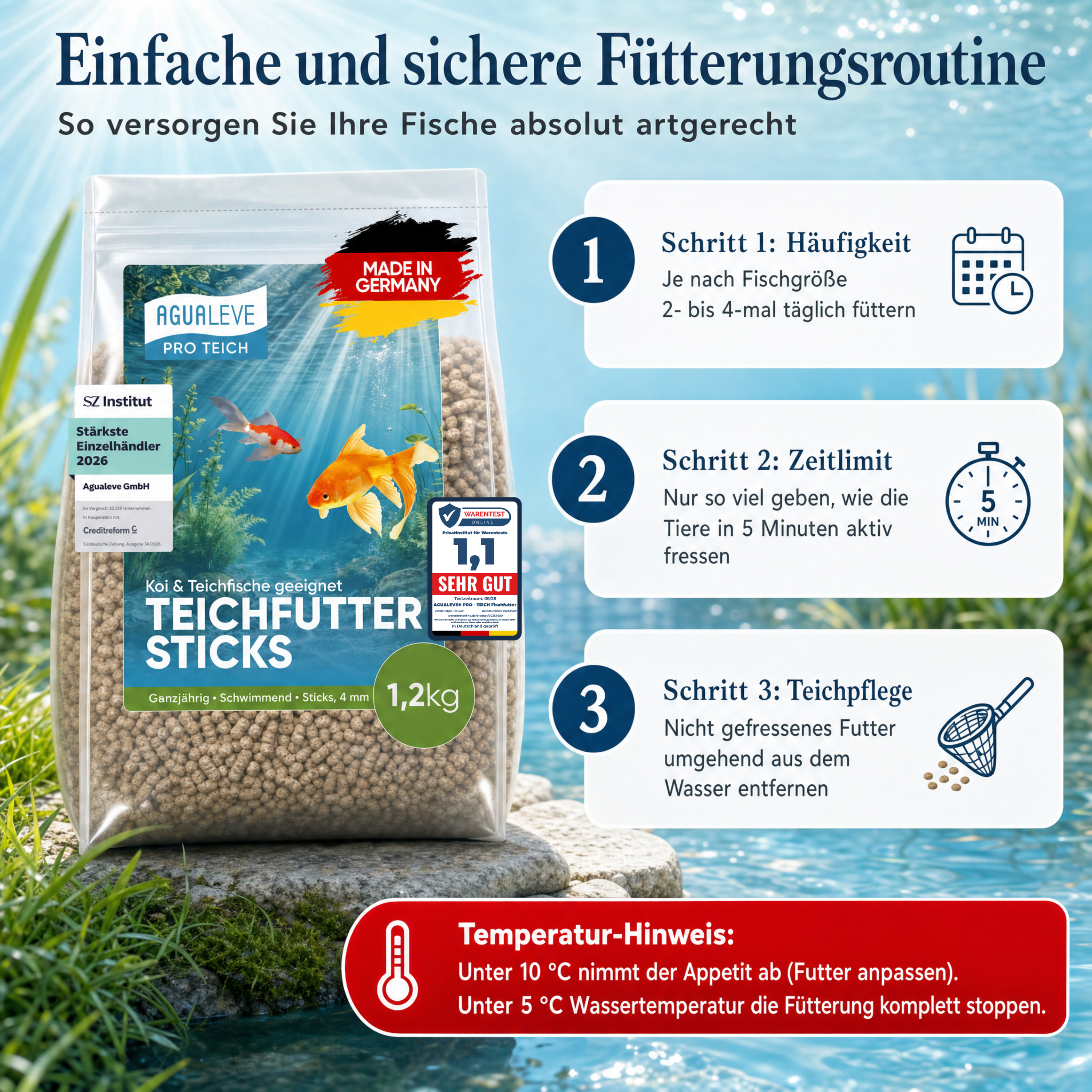PRO TEICH Teichfutter Sticks ganzjährig | schwimmende Sticks 4 mm