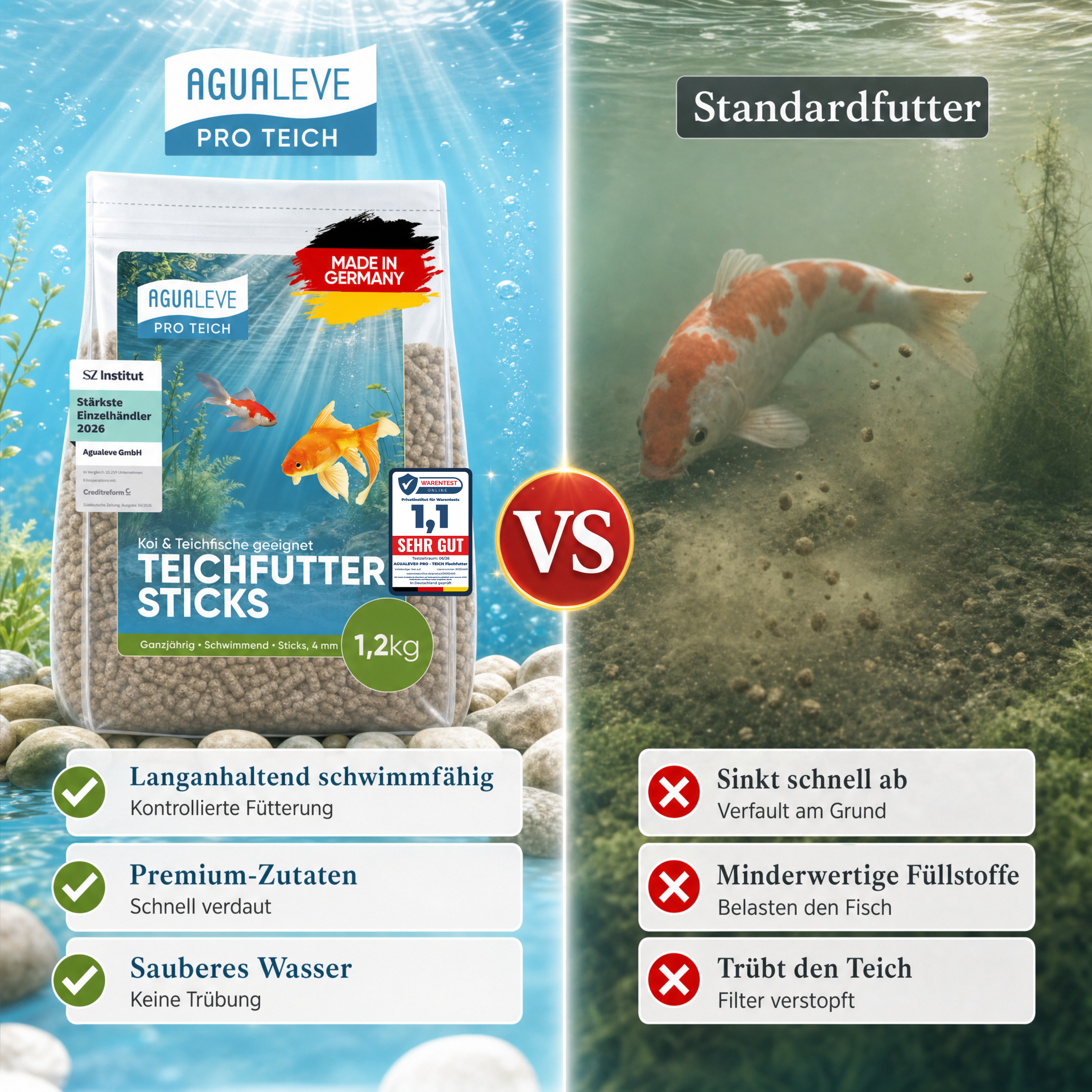 PRO TEICH Teichfutter Sticks ganzjährig | schwimmende Sticks 4 mm