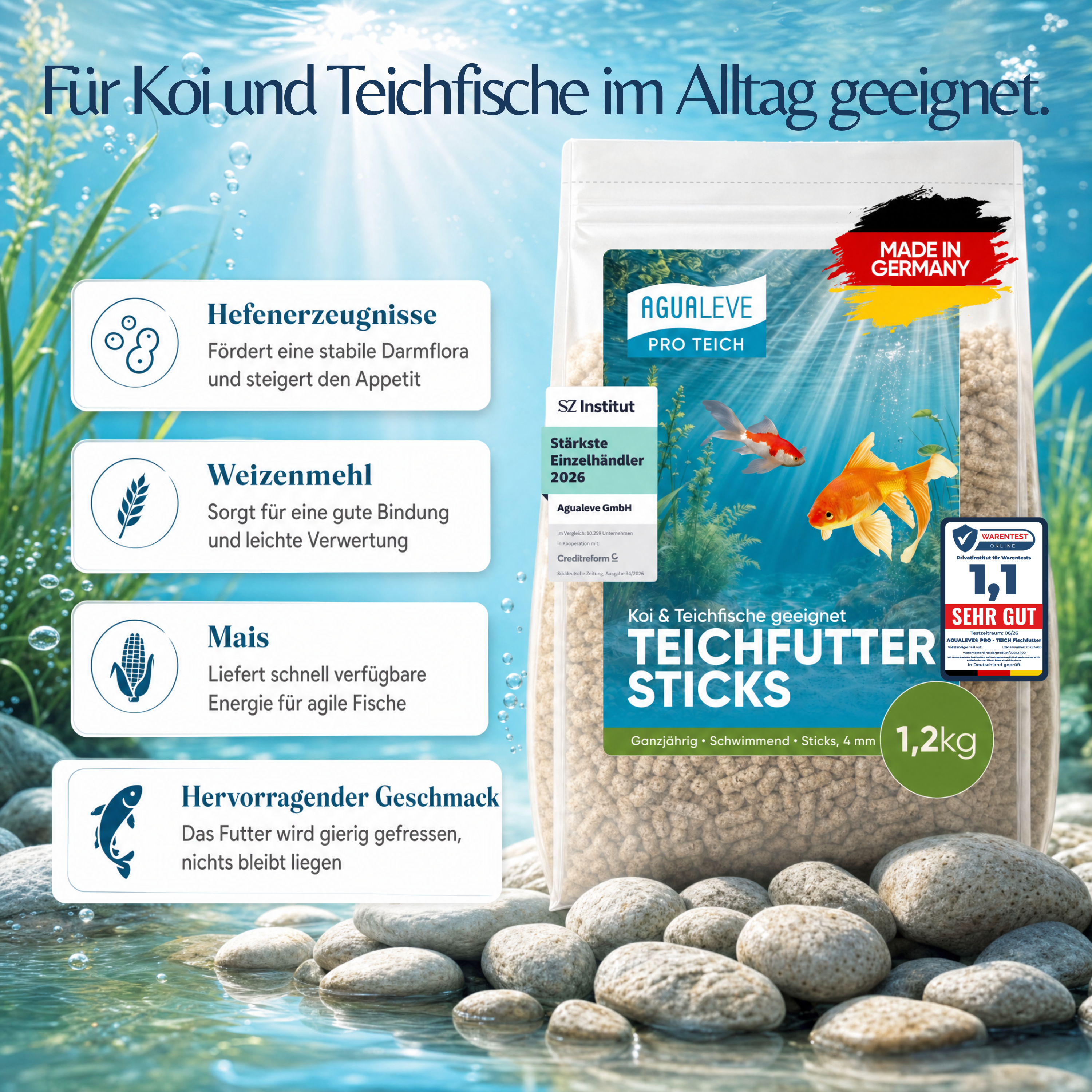 PRO TEICH Teichfutter Sticks ganzjährig | schwimmende Sticks 4 mm