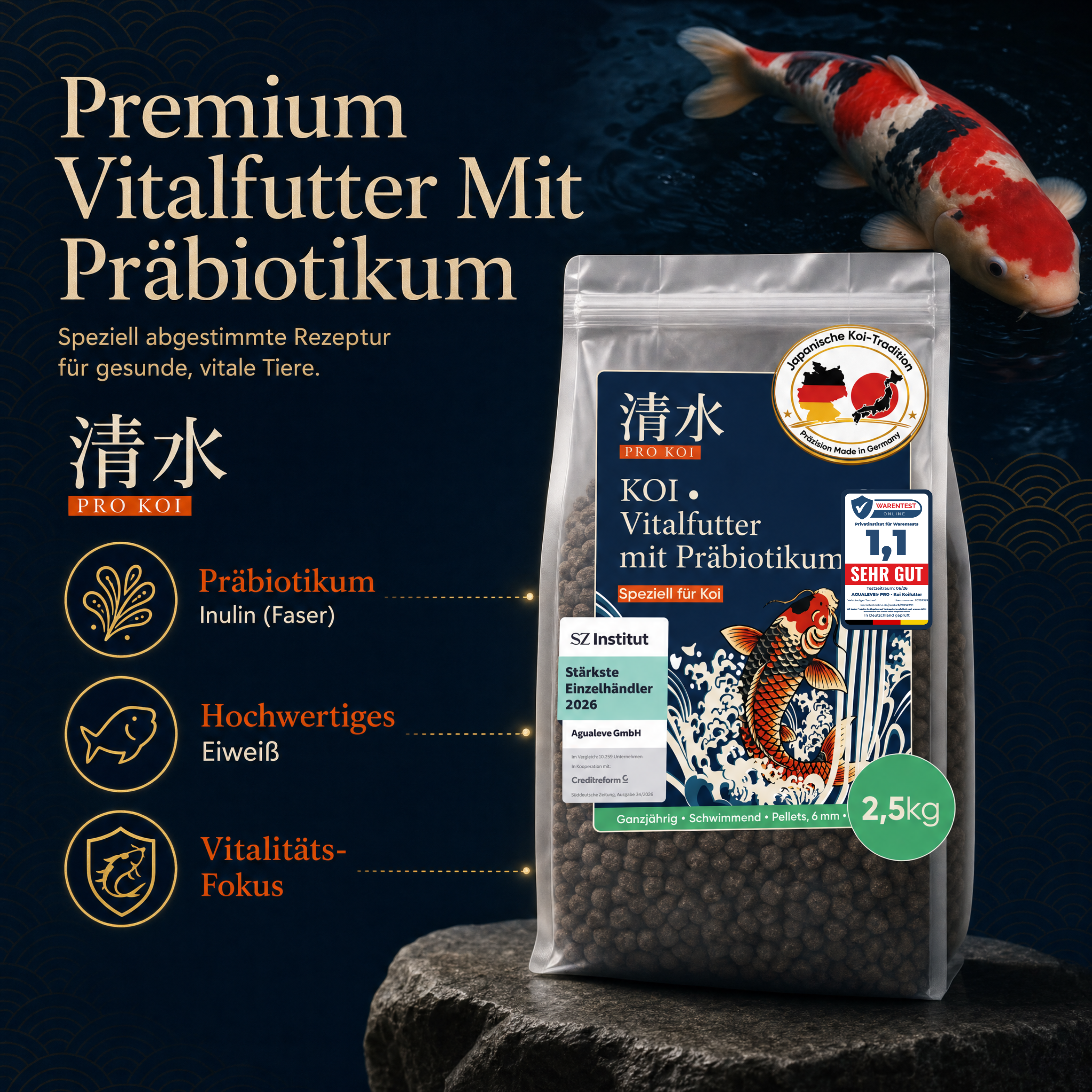 PRO KOI Vitalfutter ganzjährig | schwimmende Pellets 6 mm