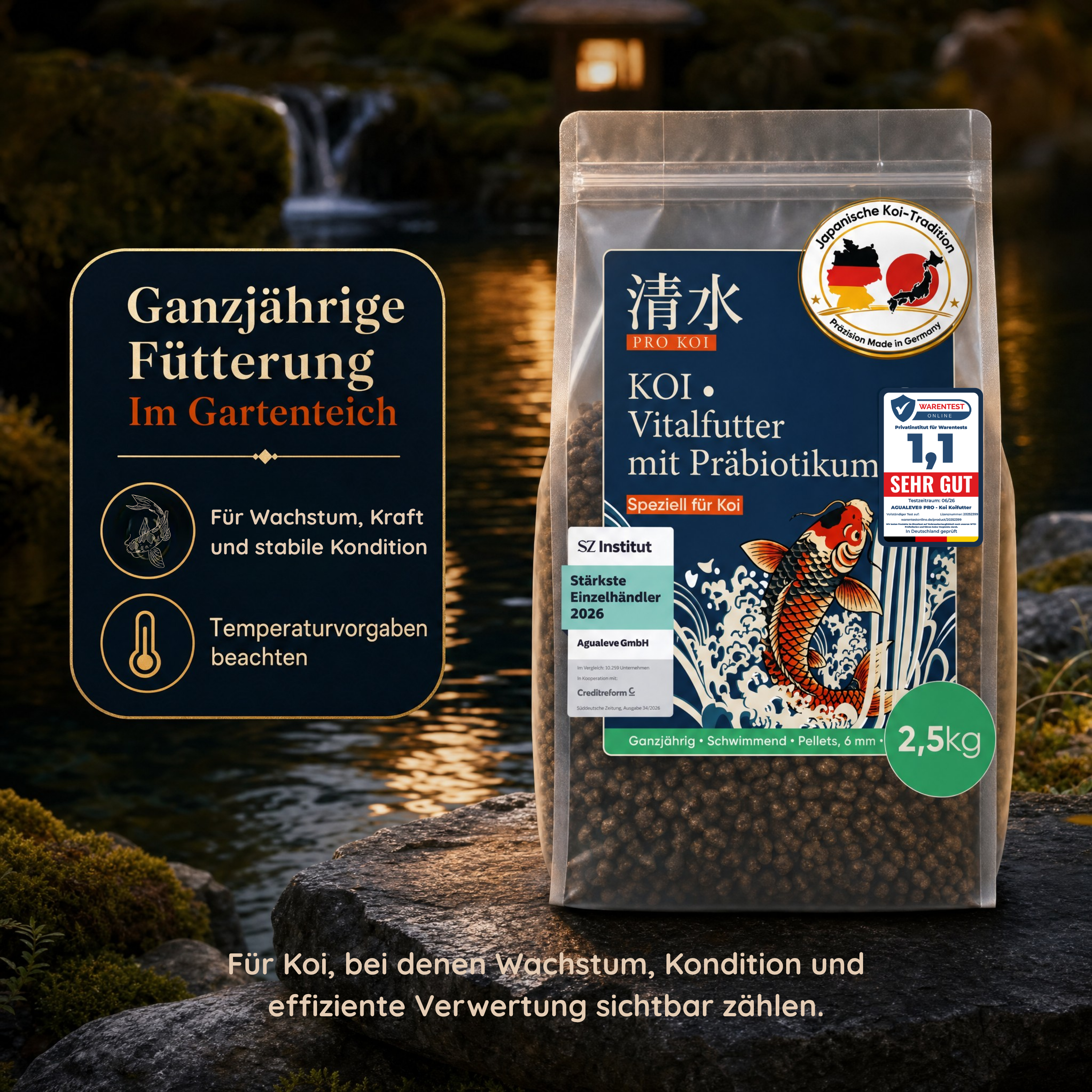 PRO KOI Vitalfutter ganzjährig | schwimmende Pellets 6 mm