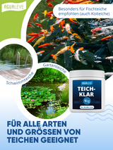 AGUALEVE® Teichklar 1kg | gegen Schwebealgen, grünes & trübes Teichwasser | perfekt für Fischteiche | Markenqualität Made in Germany | für 20.000 Liter Teichwasser | mit Note 1,2 getestet