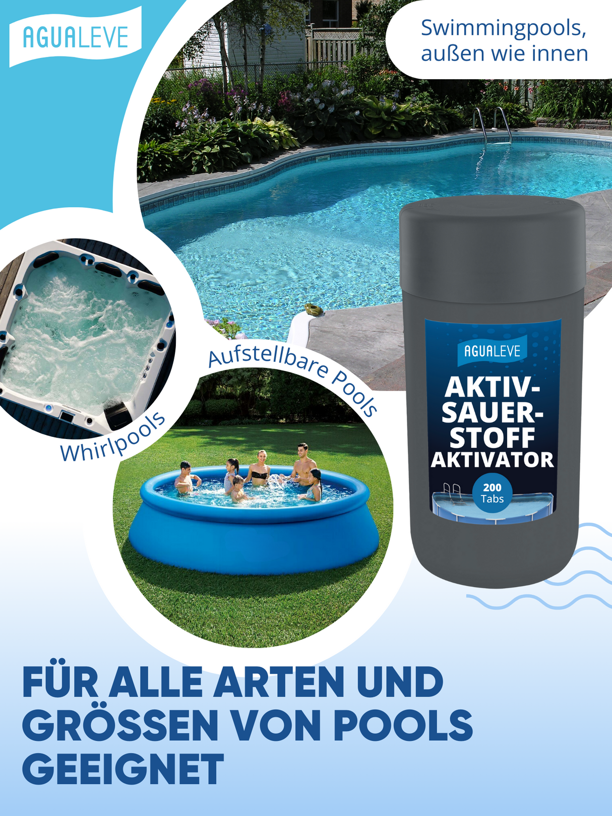 AGUALEVE® Chlorgranulat schnelllöslich 1kg | Sichere und schnelle Desinfektion | Für Pools, Aufstellpools, Whirlpools, Planschbecken | Deutsche Markenqualität | mit Note 1,1 getestet