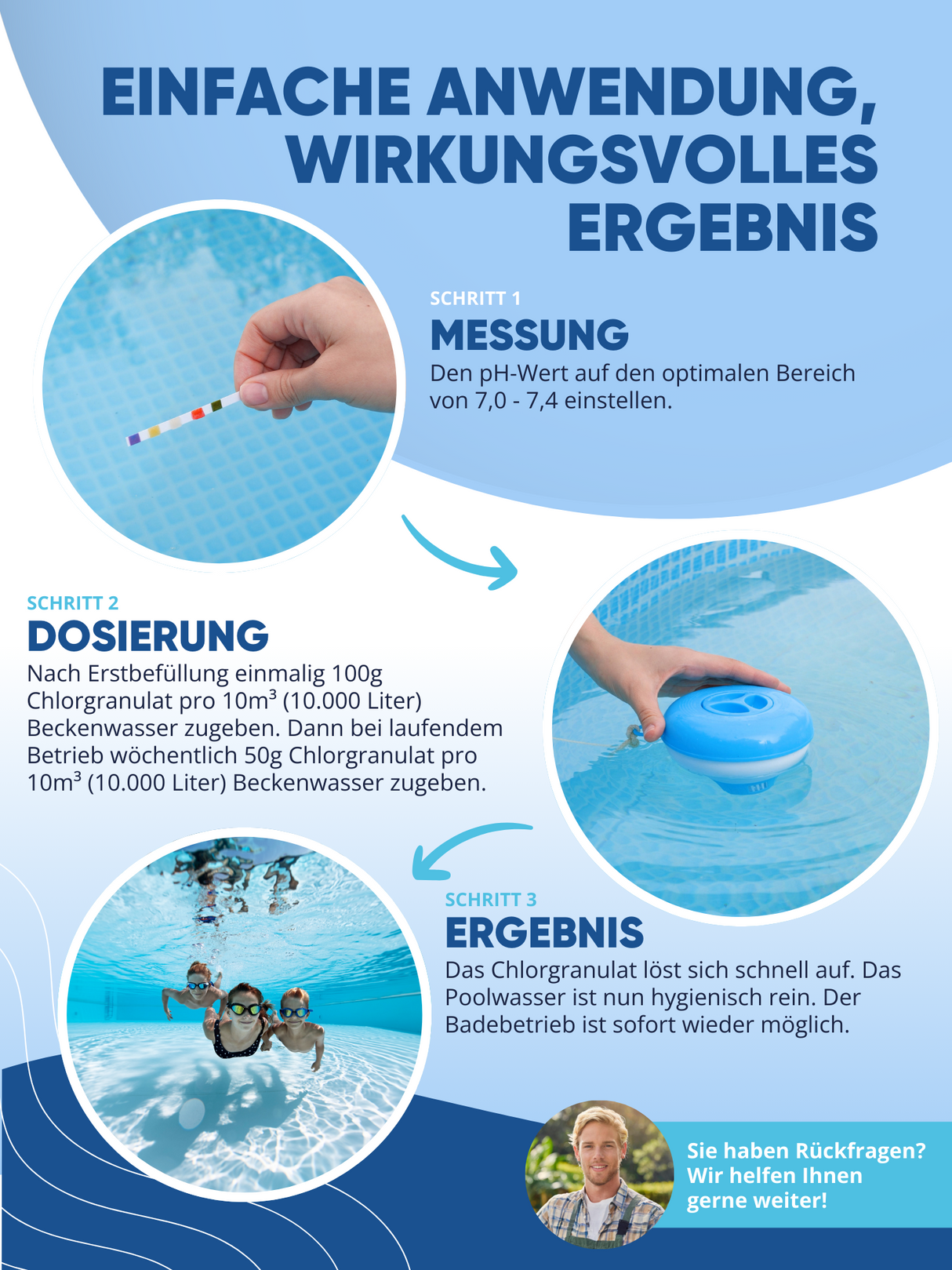 AGUALEVE® Chlorgranulat schnelllöslich 1kg | Sichere und schnelle Desinfektion | Für Pools, Aufstellpools, Whirlpools, Planschbecken | Deutsche Markenqualität | mit Note 1,1 getestet