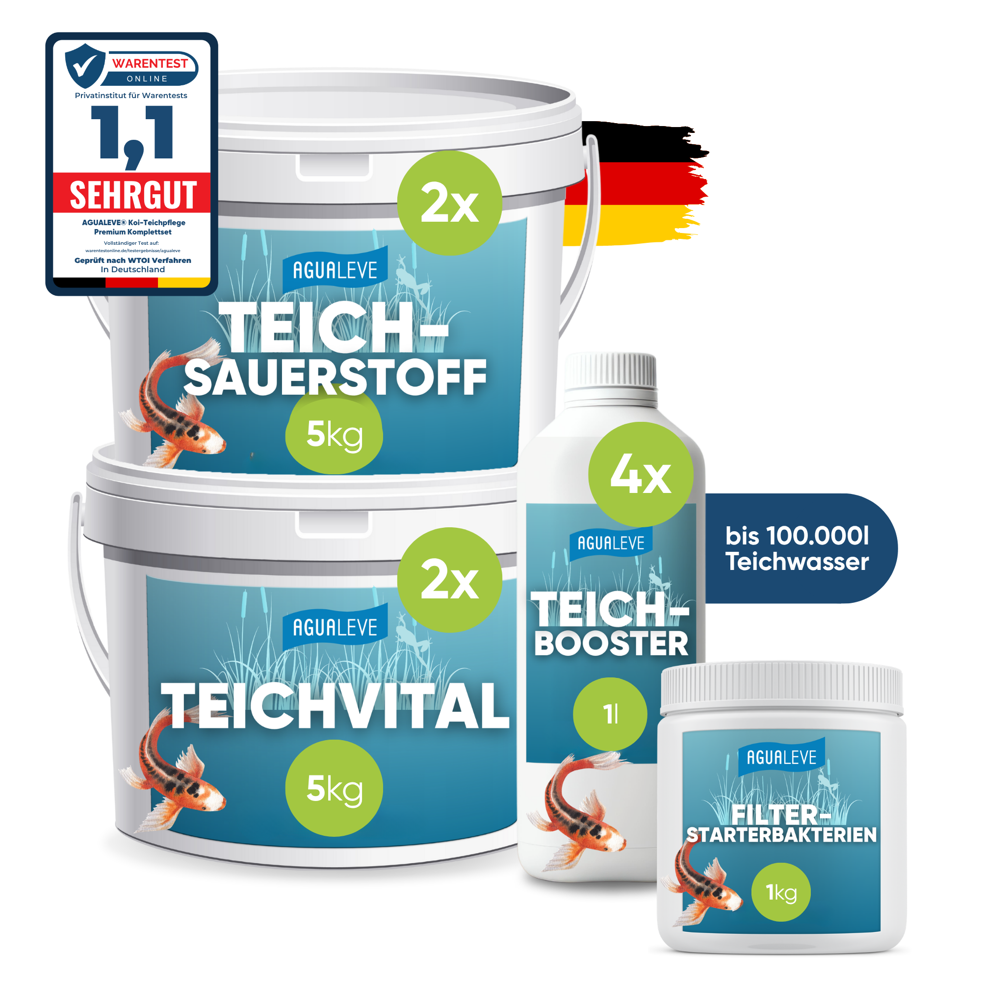 Koi-Teichpflege Premium Komplettset im 4-in-1 Set