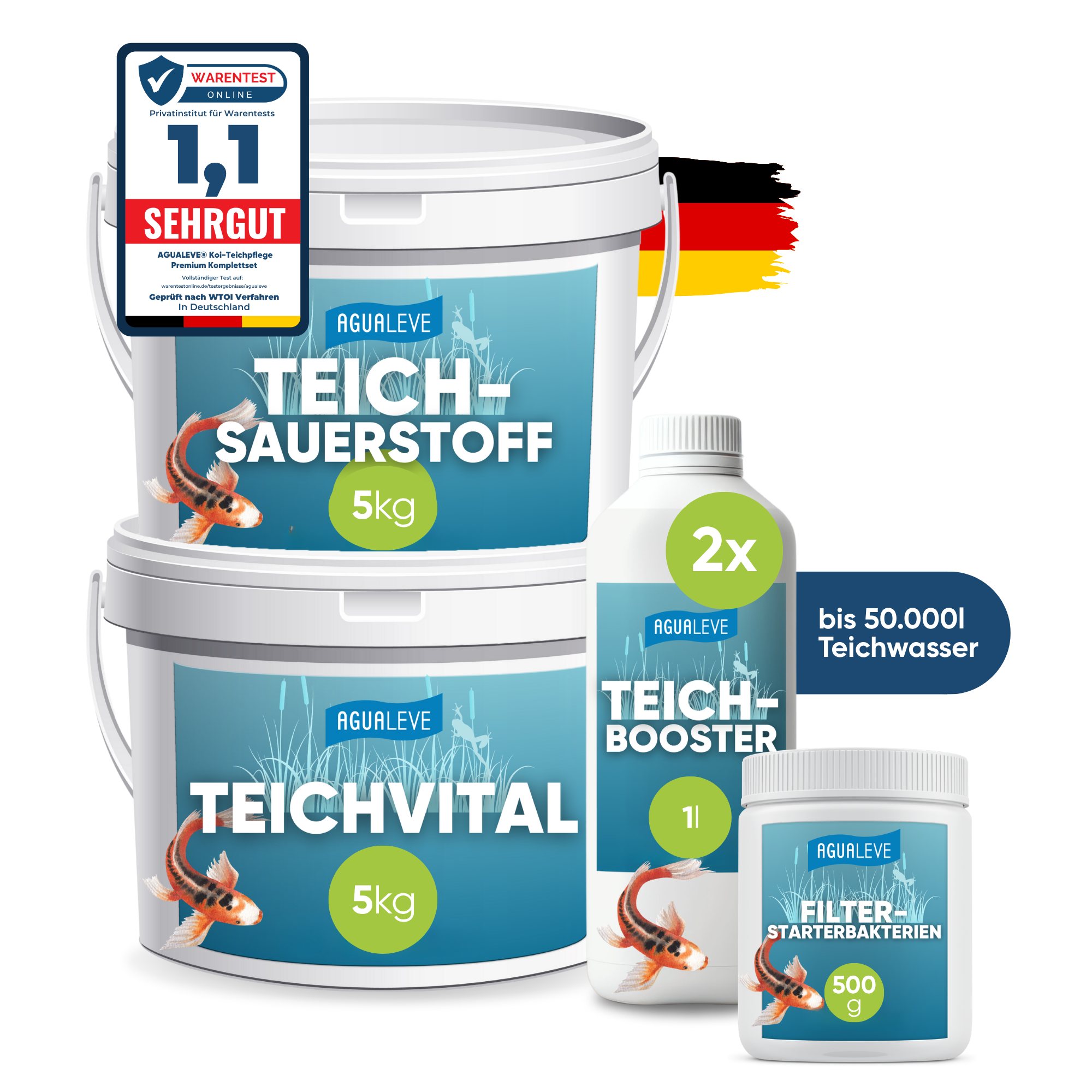 Koi-Teichpflege Premium Komplettset im 4-in-1 Set