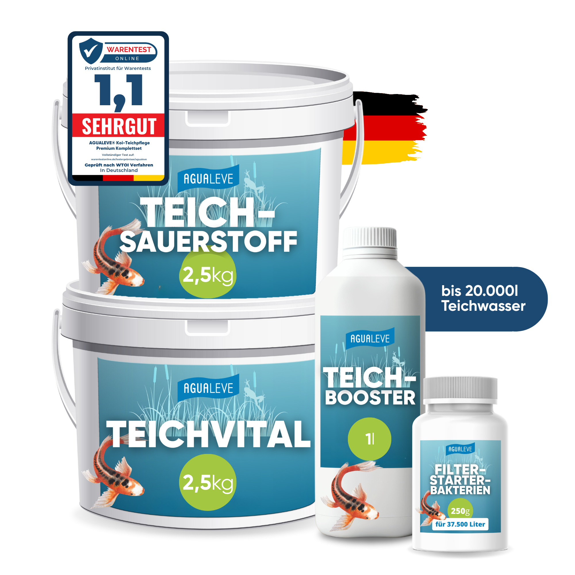 Koi-Teichpflege Premium Komplettset im 4-in-1 Set