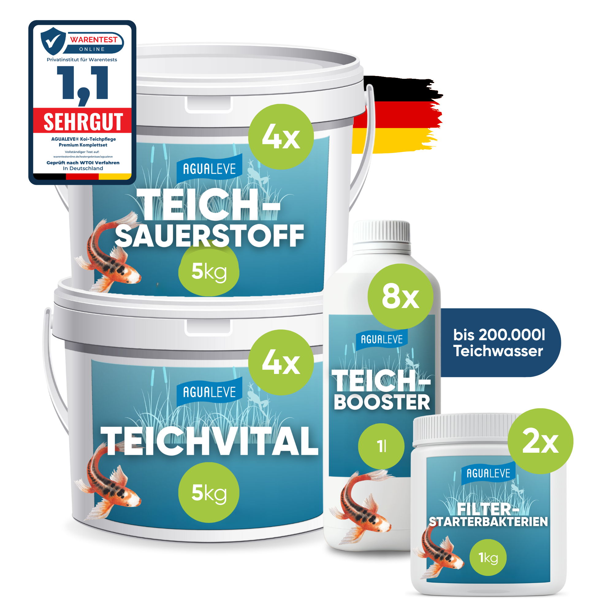 Koi-Teichpflege Premium Komplettset im 4-in-1 Set