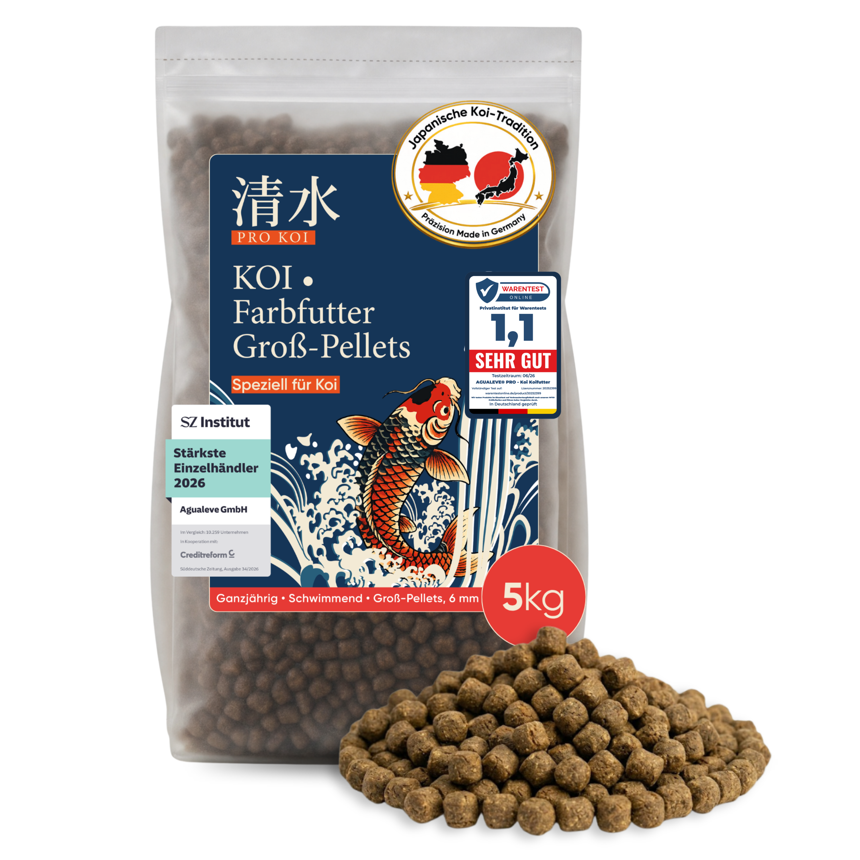 PRO KOI Farbfutter Groß-Pellets ganzjährig | schwimmende Pellets 6 mm