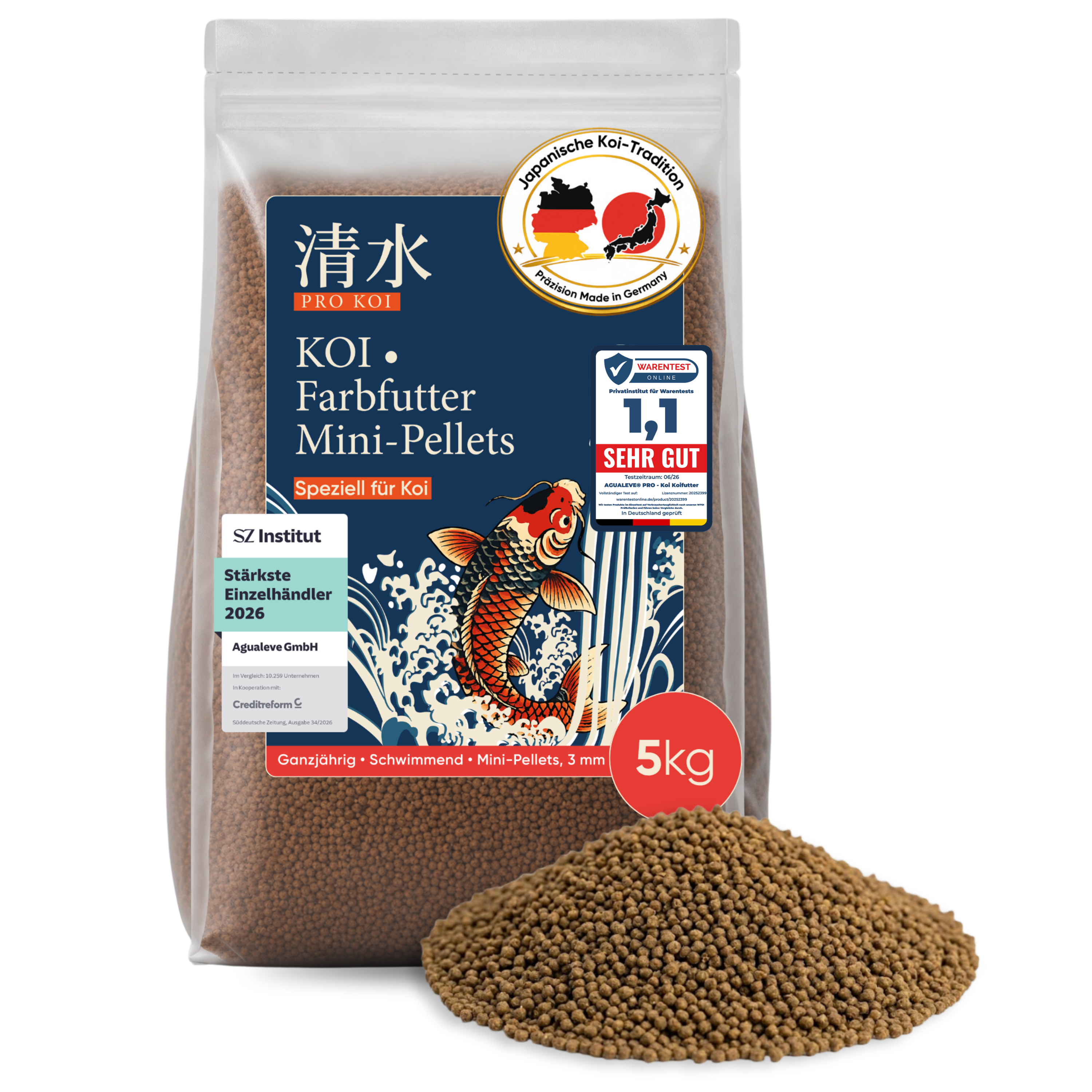 PRO KOI Farbfutter Mini-Pellets ganzjährig | schwimmende Pellets 3 mm