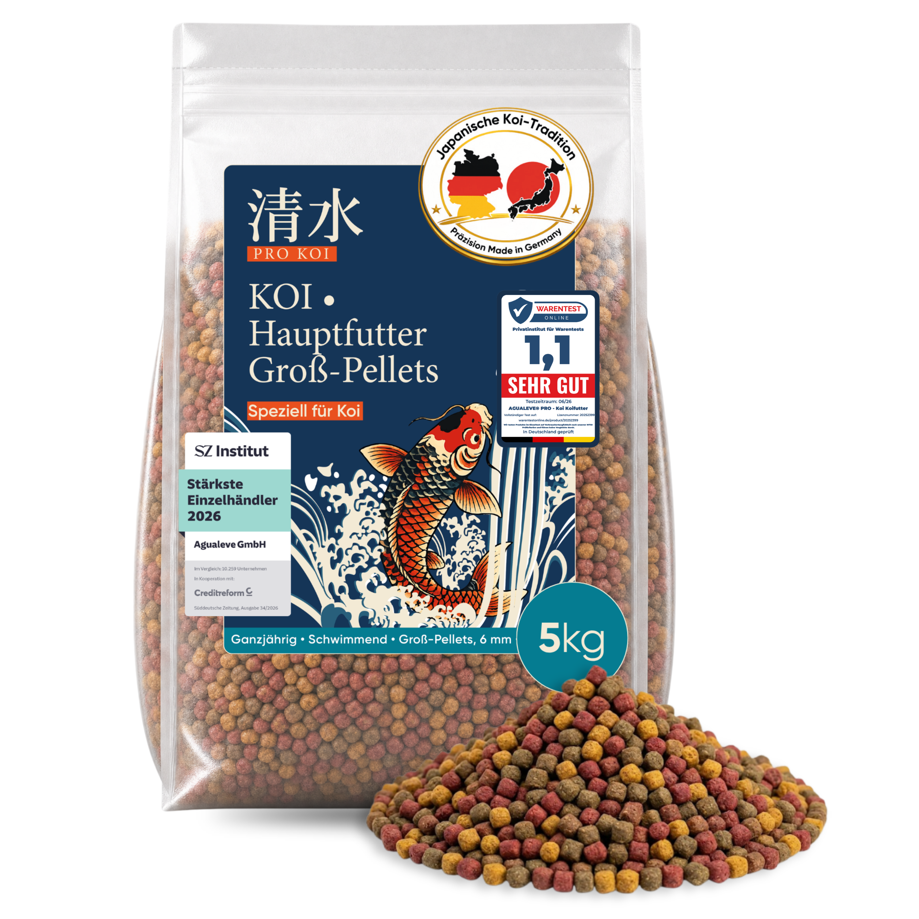 PRO KOI Hauptfutter Groß-Pellets täglich | schwimmende Pellets 6 mm