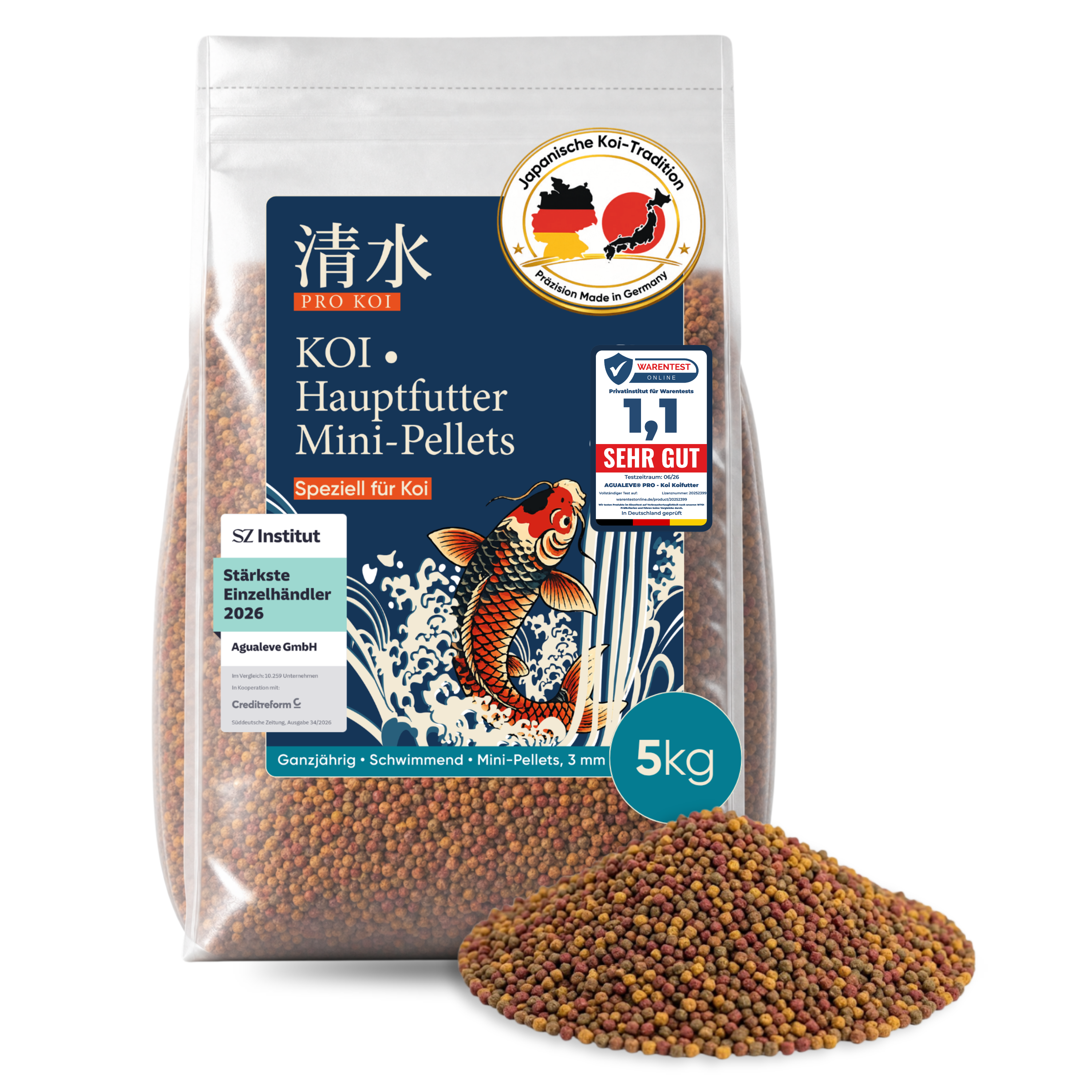 PRO KOI Hauptfutter Mini-Pellets täglich | schwimmende Pellets 3 mm