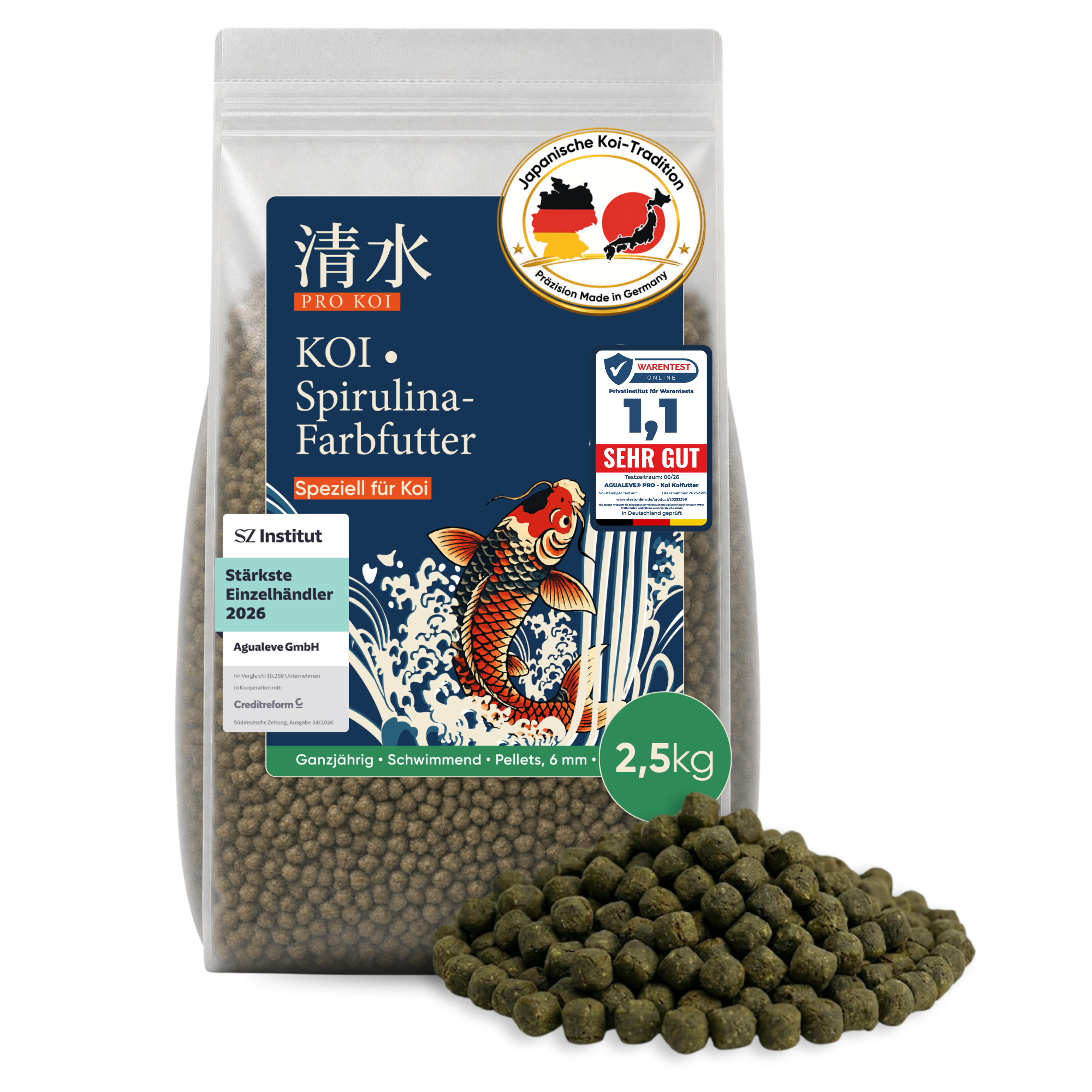 PRO KOI Spirulina-Farbfutter Farbfutter ganzjährig | schwimmende Pellets 6 mm