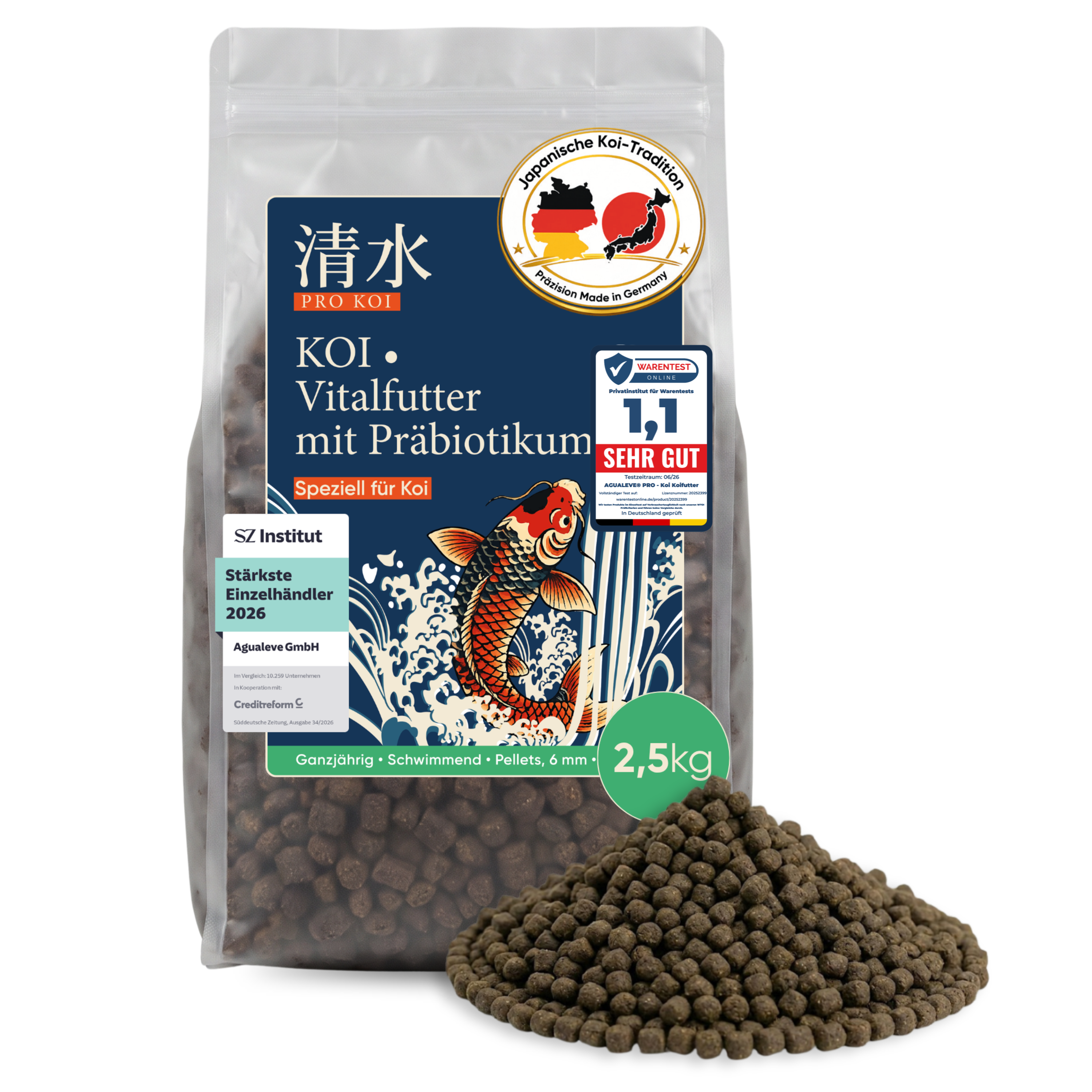 PRO KOI Vitalfutter ganzjährig | schwimmende Pellets 6 mm