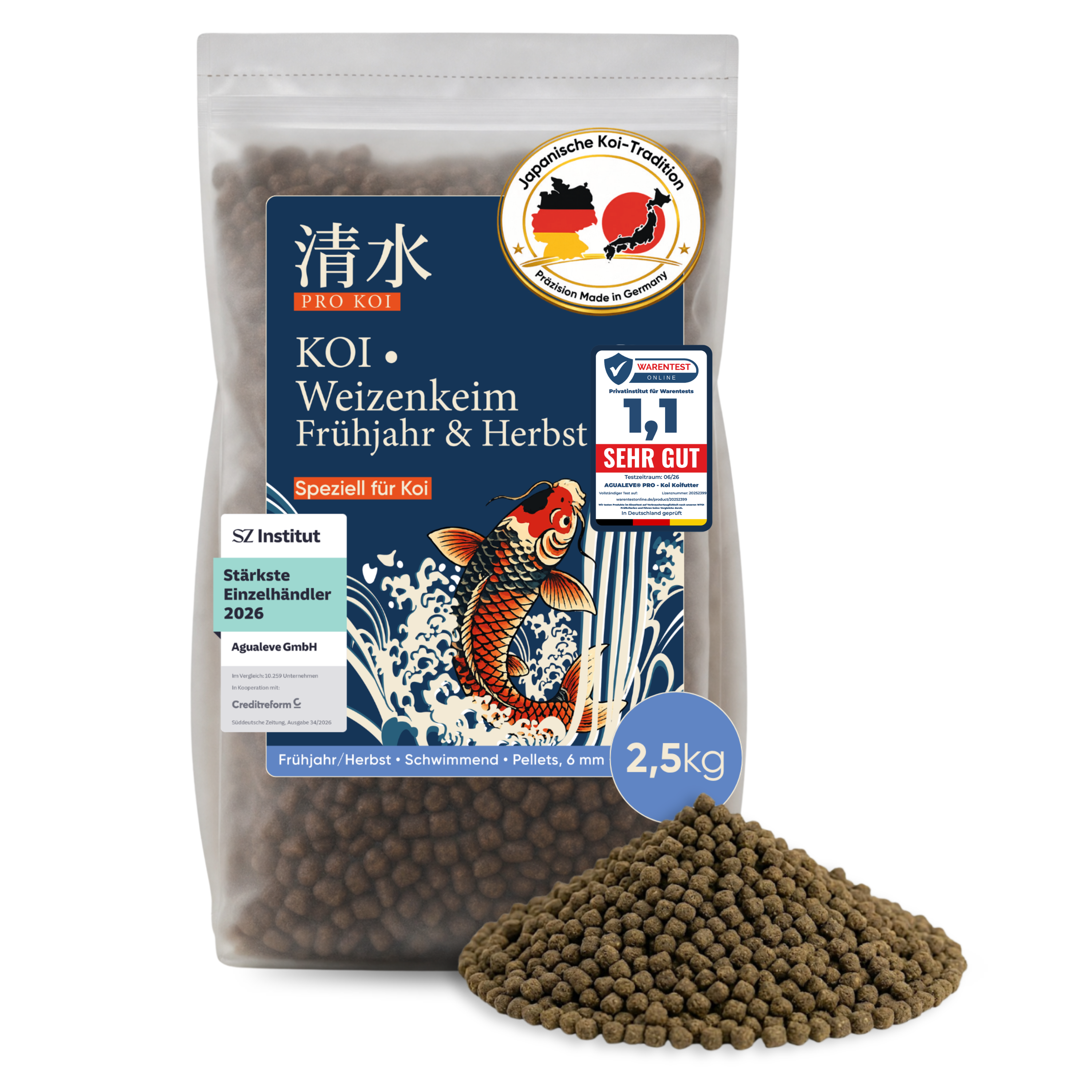 PRO KOI Weizenkeimfutter Frühjahr & Herbst Übergangsfutter | schwimmende Pellets 6 mm