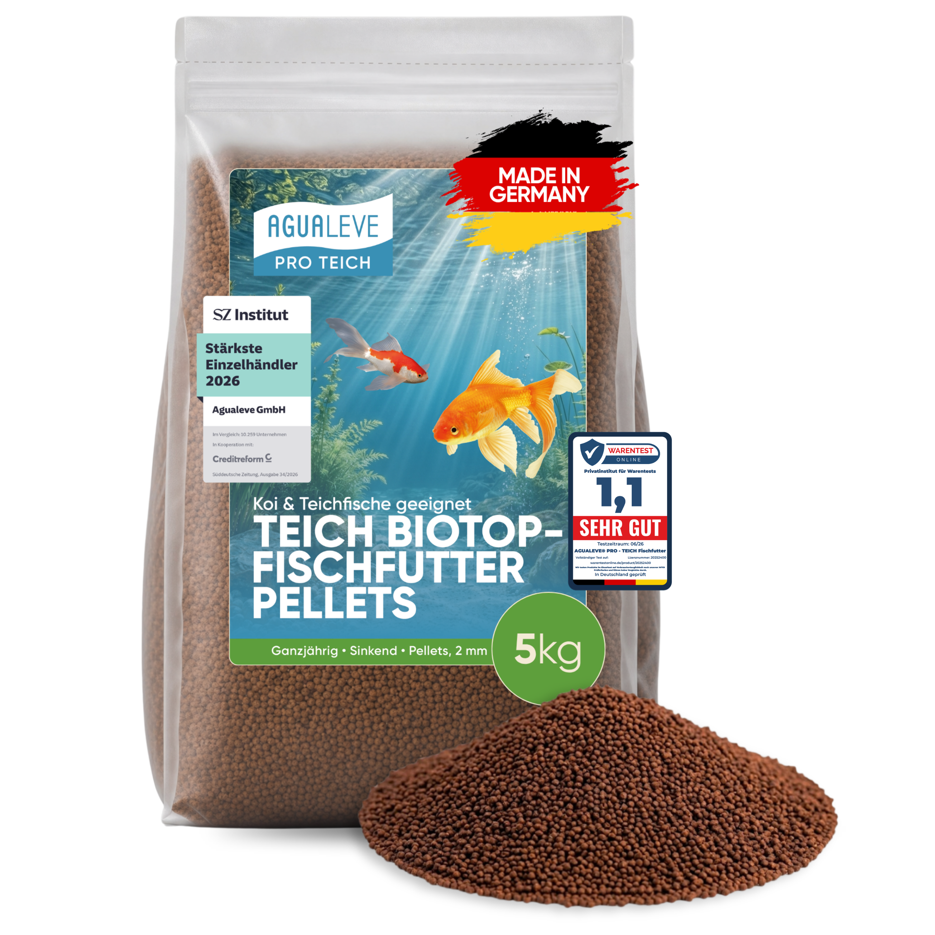 PRO TEICH Biotopfischfutter Pellets ganzjährig | sinkende Pellets 2 mm