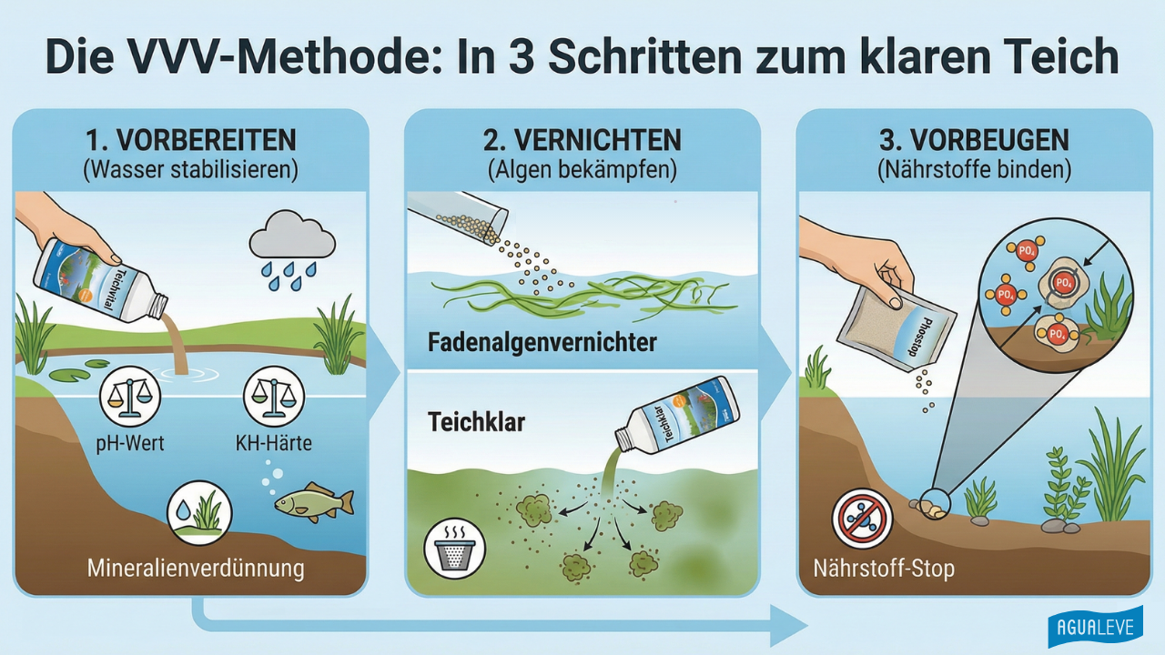 Hohe Temperaturen im Teich im Sommer.