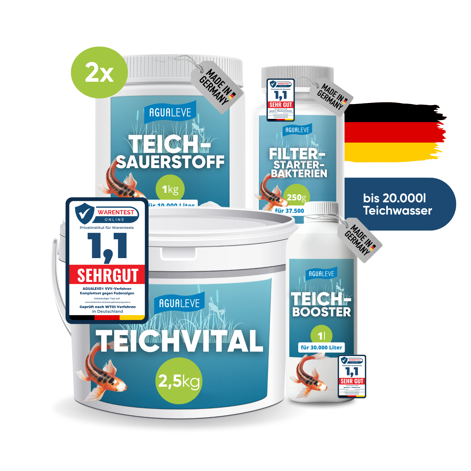 Koi-Teichpflege Premium Komplettset im 4-in-1 Set