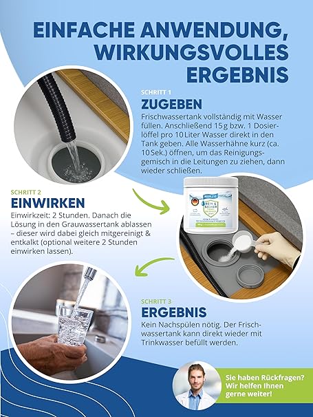 2 in 1 Frischwassertank-Reiniger mit Aktivsauerstoff – reinigt und entkalkt Tank & Leitungen im Wohnmobil