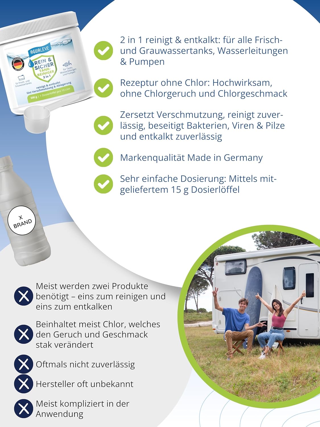 2 in 1 Frischwassertank-Reiniger mit Aktivsauerstoff – reinigt und entkalkt Tank & Leitungen im Wohnmobil